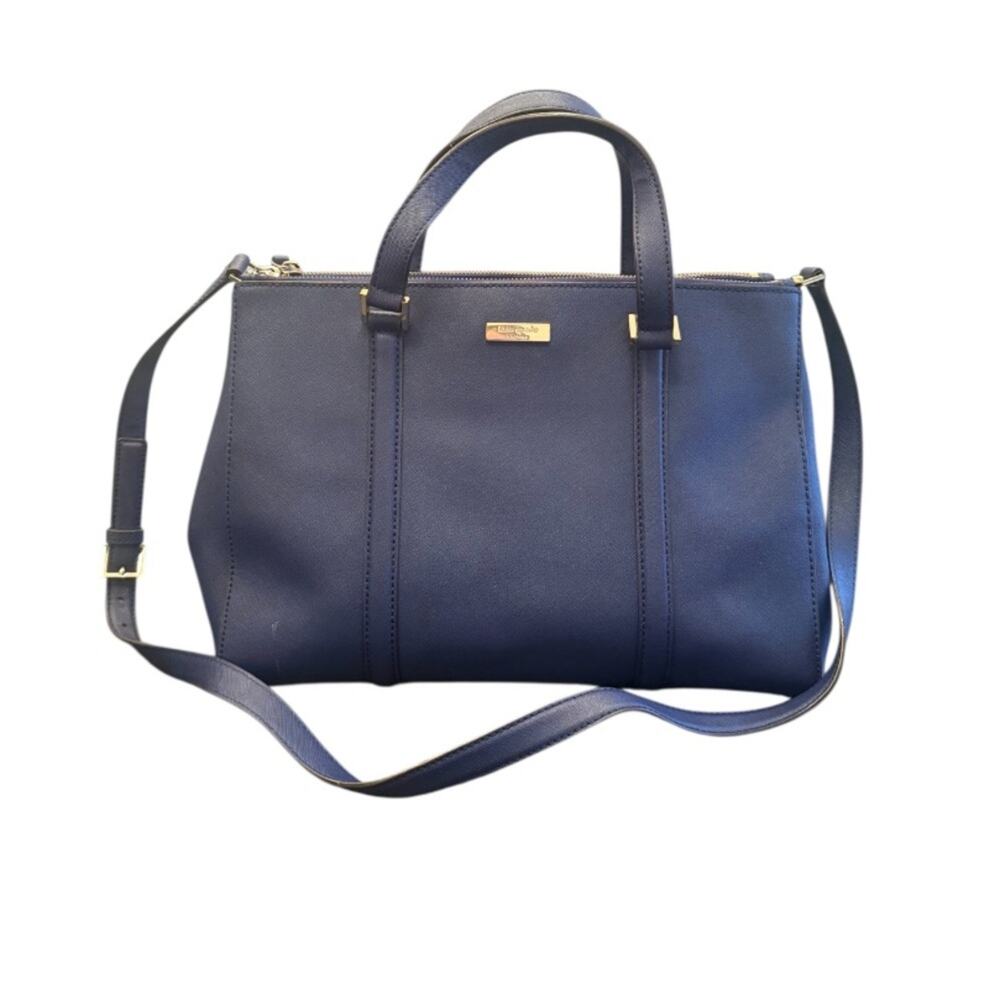 Kate Spade New York Newbury Lane Loden Bag Navy Blue Top Handle Tote Leather Bag